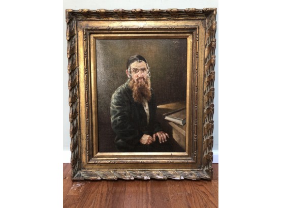 Old Portrait Of Rabbi On Canvas. 24 X 28 12