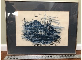 Print Of Boat And Lobster House In Metal Frame, Signed And Numbered