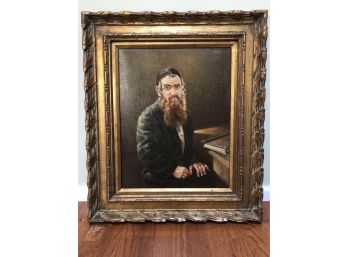 Old Portrait Of Rabbi On Canvas. 24 X 28 12