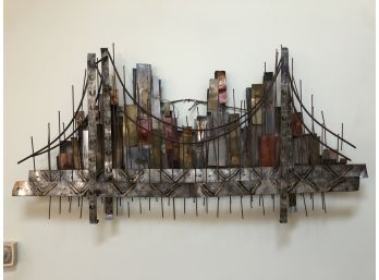 Metal Bridge City Scape Hanging Artwork - Approx 4 Feet Long, 2 Feet High