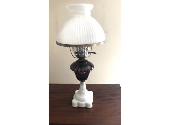 Milk Glass/ Purple Lamp