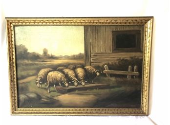 Antique Oil  Sheep Canvas
