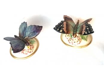 Two Hand Painted Butterfly Figurines