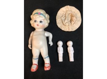 Japanese Bisque Doll And Two Frozen Charlottes