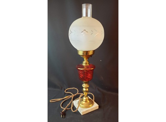Cranberry And Frosted Glass Lamp