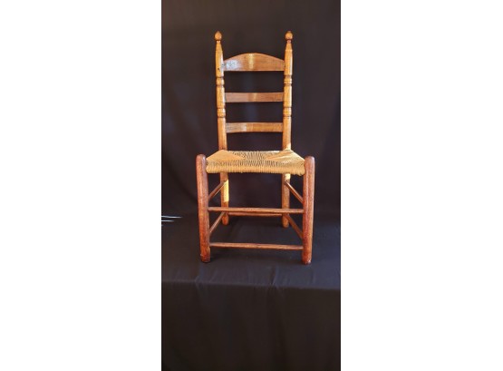 Primitive Style Ladder Back Chair With A Rush Seat
