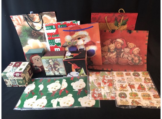Assorted Christmas Boxes, Gift Wrap, Bags.