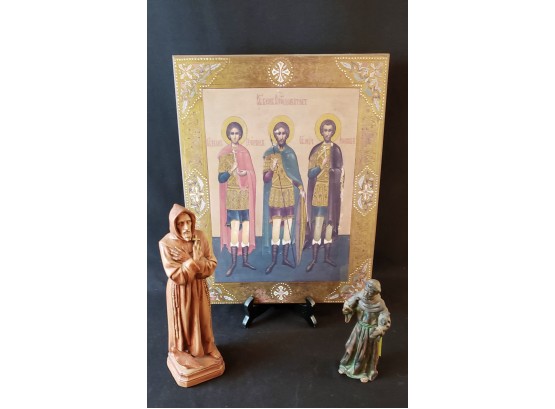 2 Saint Francis Ceramic Figure/ Religious Print