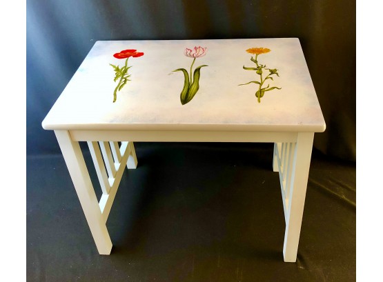 Blue Table With Hand Painted Flowers On Top