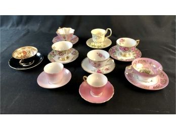Tea Cups And Saucers / Wooden Display Rack