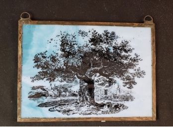 Small Stain Glass Hanger With Tree And Castle Pictured