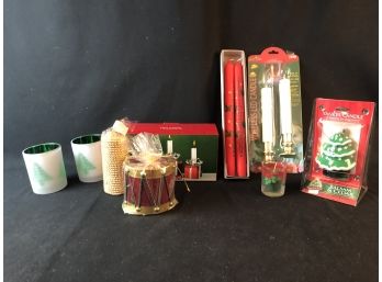 Assorted Christmas Candles And Candle Holders