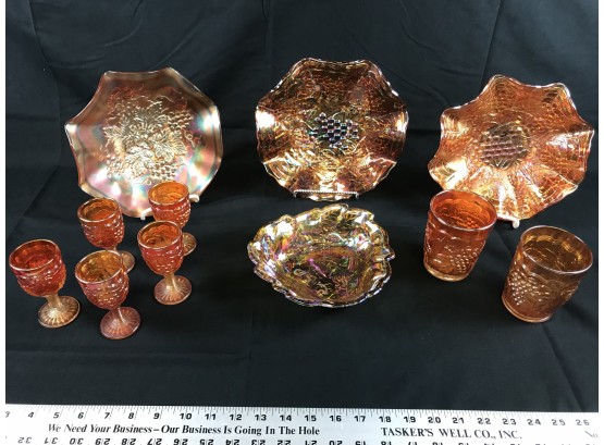 Antique Carnival Glass, Imperial Grape Pattern, Marigold Color
