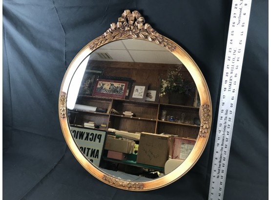 Vintage Large Round Wood Mirror