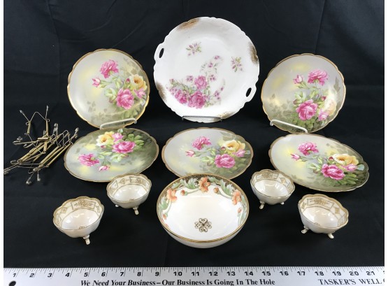 Hand Painted Plates Made In Austria, 4 Small Footed Bowls And Handpainted Nippon Bowl