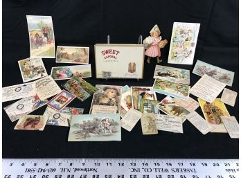 Vintage Product Advertising Cards In Cigar Tin