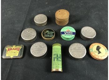 Old Antique Miniature Pill And Medicine Metal Containers