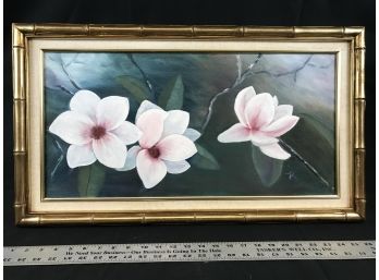 Original Painting Of Flowers On Canvas With Wood Gold Frame