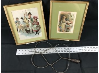 Two Vintage Pictures And Rug Beater