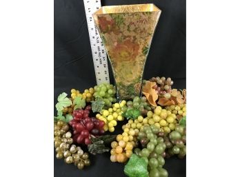 Glass Container Filled With Artificial Grapes