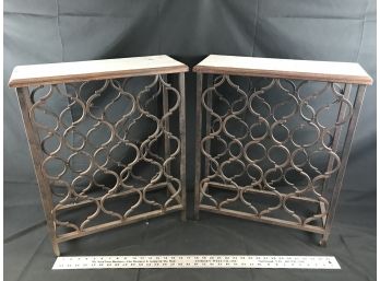 Two Metal  Wine Rack Tables With Wood Distressed Tops