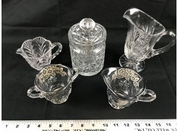 Glass Pitcher, Canister And Cup  With Silver Decoration Assortment