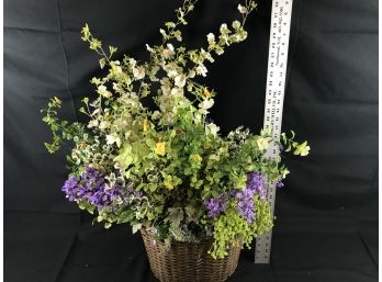 Large Assortment Of Artificial Flowers And Greens In Basket