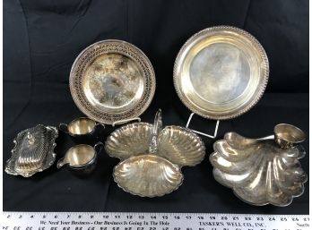 Silver Plate Assortment, Serving Dish, Bowl, Cream And Sugar, Butter Dish