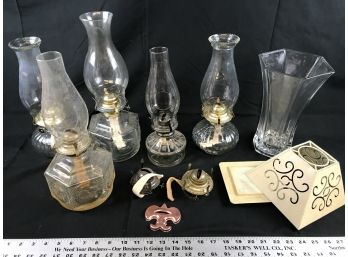 5 Oil Lamps , Glass Vase, Candle Holder
