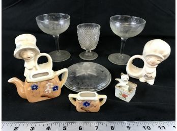 Assorted Glass, Napkin Holders, Miniature Items
