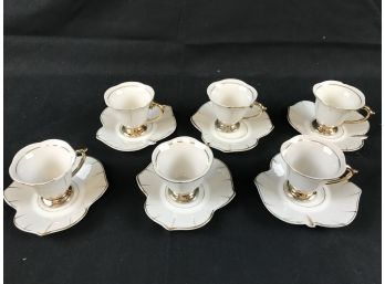 6 Demitasse Cups And Saucers With Gold Trim