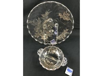 Sterling On Crystal Plate And Bowl