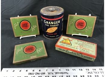 Old Vintage Product Tins, Pipe Tobacco, Lucky Streak Cigarettes, Sexauer Handy Andy Ball Cock Seat