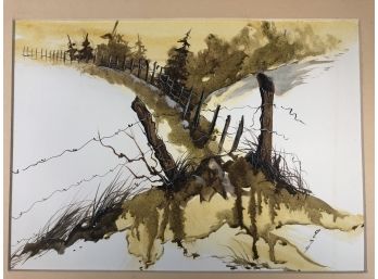 Unsigned Watercolor Landscape On Paper