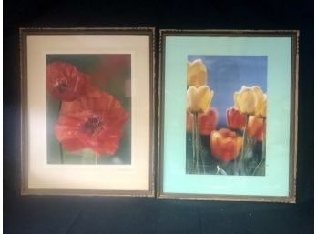 Two Large Floral Photographs Framed