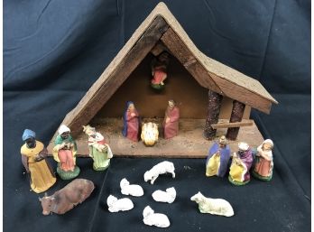 Vintage Nativity Scene With Figures