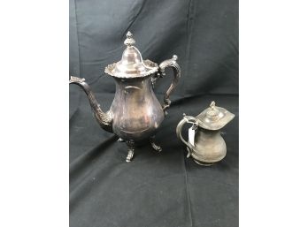Waverly By Wallace Silverplate Teapot And Small Victorian Pewter Syrup Pitcher