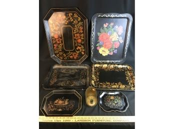Various Metal Trays And Candle Stick Holder