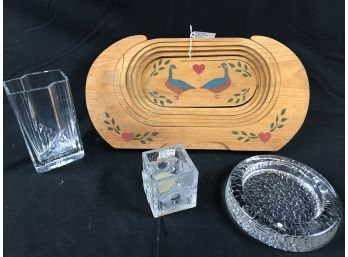 Scandinavian Items, Vase, Sea Glasbrak Candle Holder, Ashtray, Swedish Collapsible Basket