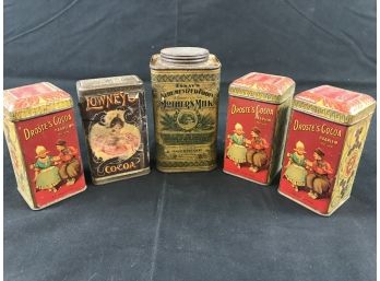 5 Vintage Cocoa Tins