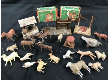 3 Wooden Gold Medal Products With A Number Of Vintage Animals And Two Empty Christmas Boxes