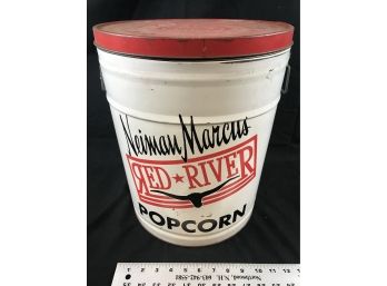 Large Nieman Marcus Red River Popcorn Tin Bucket Bertels Can Co Wilkes Barre PA