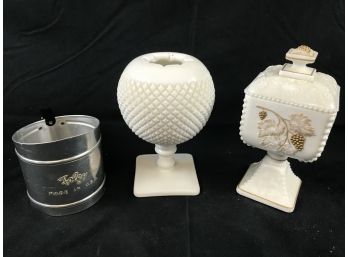 Milk Glass And Foley Sifter