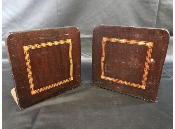 Vintage Inlaid Wood Bookends.