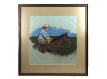 Original Pastel Of A Man On A Horse By Chaz Shulman