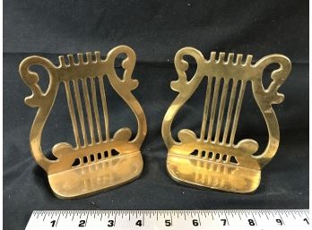 Brass Lyre Bookends