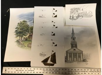 Various Prints Around Simsbury, Connecticut Including Chaz Shulman Print Of Heublein Tower