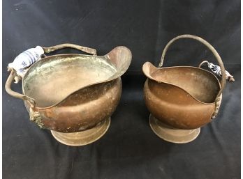 Two Large Brass Bucket / Pitcher With Handles