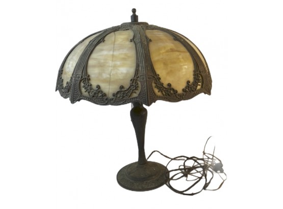 Art Nouveau Slag Table Lamp With Bryant Electrical Works