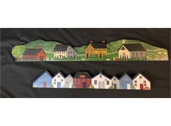 Two Hand Painted Village Scenes Wall Plaques